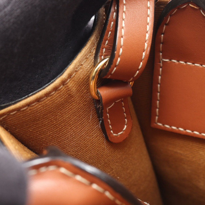 CELINE Mini Vertical Cabas Triomphe 單肩手提包，帆布皮革，棕色，二手-11