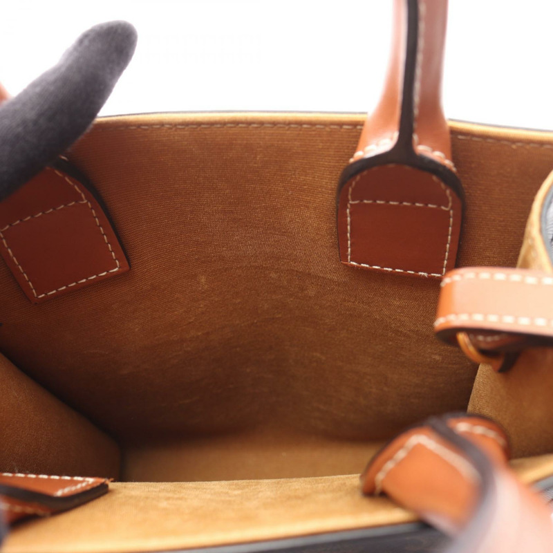 CELINE Mini Vertical Cabas Triomphe 單肩手提包，帆布皮革，棕色，二手-13