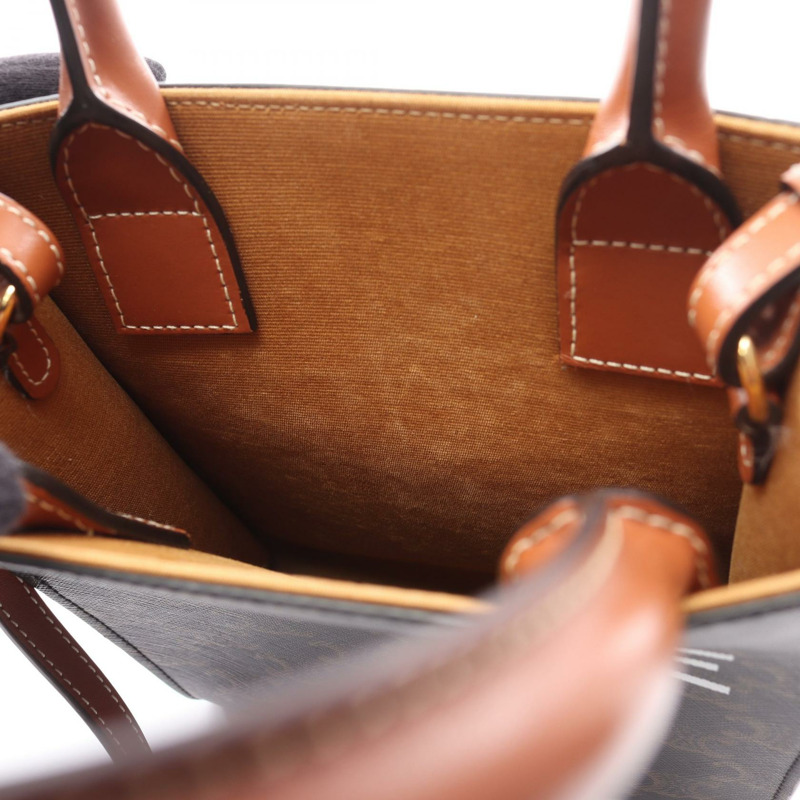 CELINE Mini Vertical Cabas Triomphe 單肩手提包，帆布皮革，棕色，二手-14