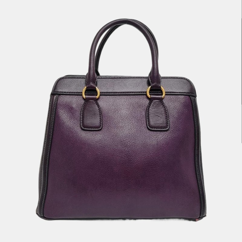 Miu Miu托特包紫色皮革單肩包手提包斜挎包金色五金可拆卸肩帶-4