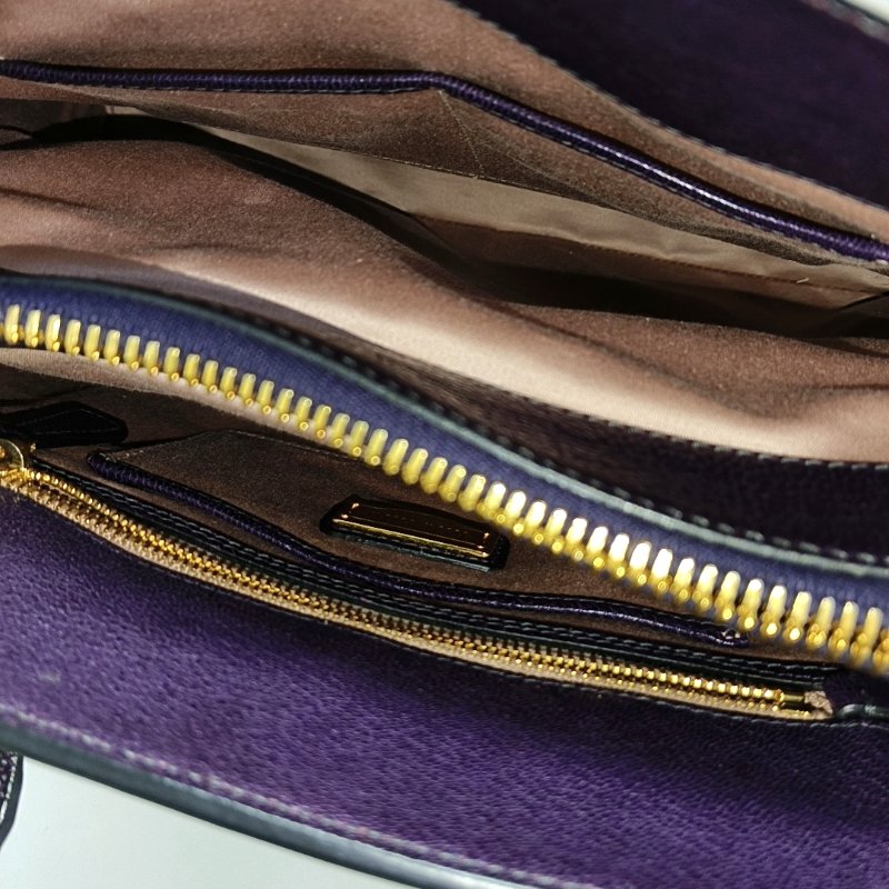 Miu Miu托特包紫色皮革單肩包手提包斜挎包金色五金可拆卸肩帶-6
