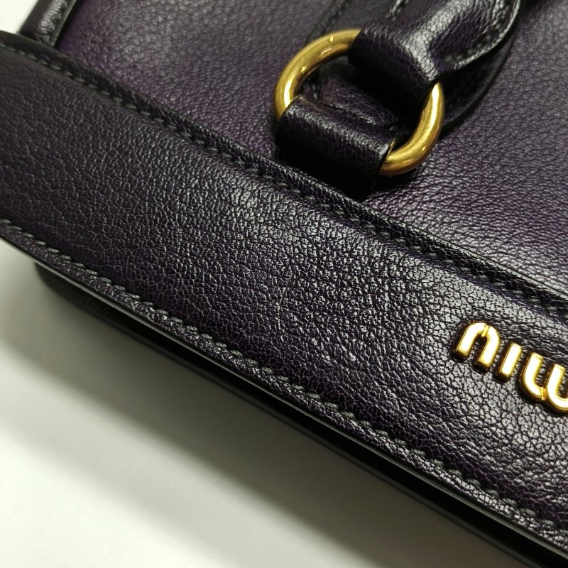 Miu Miu托特包紫色皮革單肩包手提包斜挎包金色五金可拆卸肩帶-9