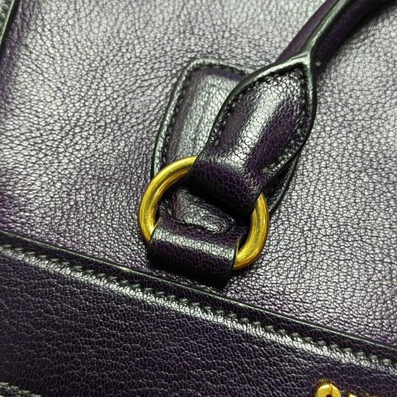 Miu Miu托特包紫色皮革單肩包手提包斜挎包金色五金可拆卸肩帶-10