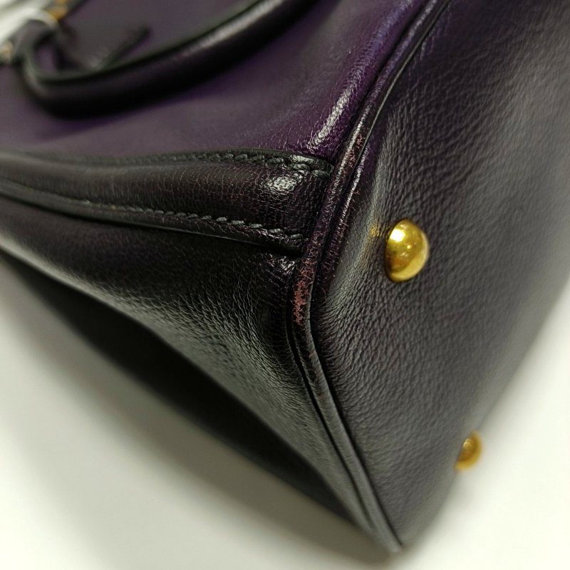 Miu Miu托特包紫色皮革單肩包手提包斜挎包金色五金可拆卸肩帶-12