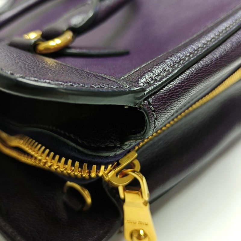 Miu Miu托特包紫色皮革單肩包手提包斜挎包金色五金可拆卸肩帶-16