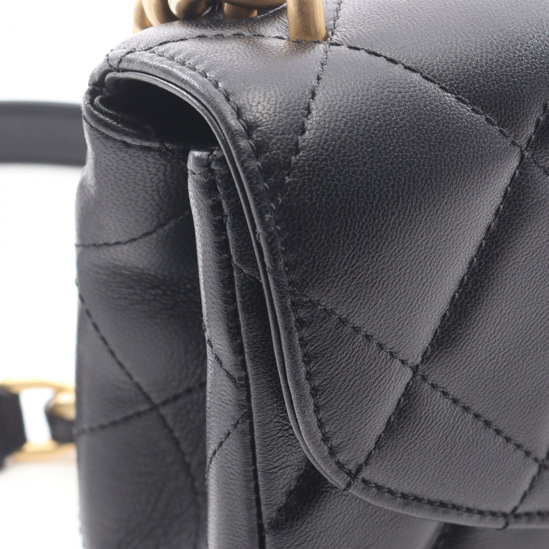 香奈兒 (CHANEL) Matelasse Chian 羊皮肩斜背包，黑色，金色五金，二手 CC-7