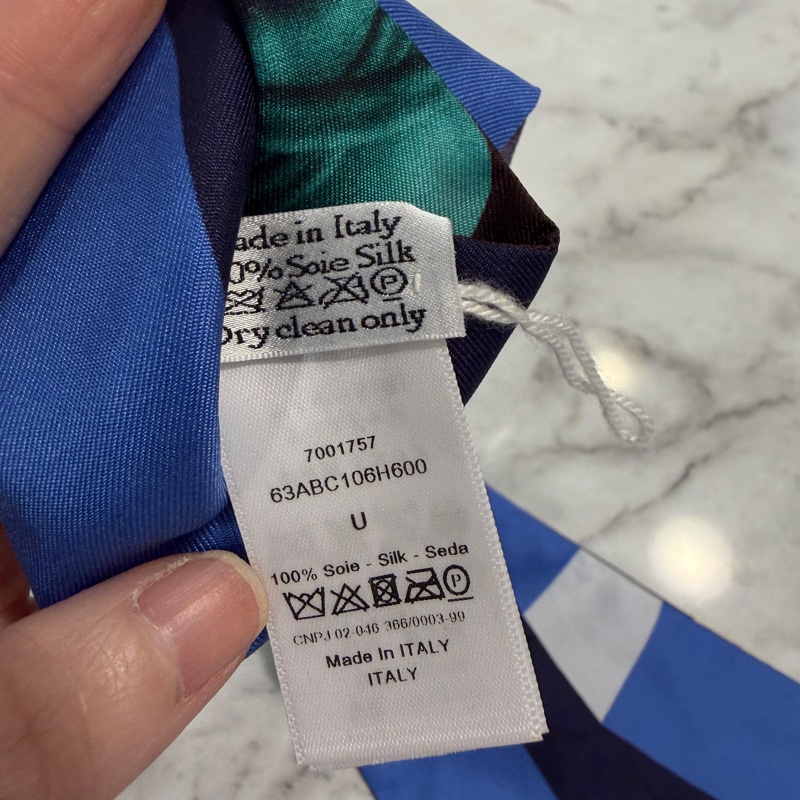 Dior 咖啡底各式帽子圖案拼深淺藍Twilly-9