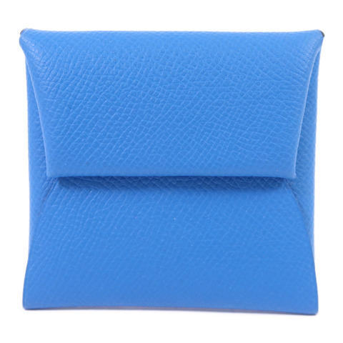 HERMES Epsom皮革Bastia銀扣零錢包Bleu Hydra