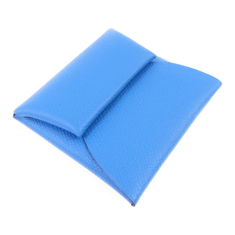 HERMES Epsom皮革Bastia銀扣零錢包Bleu Hydra-2