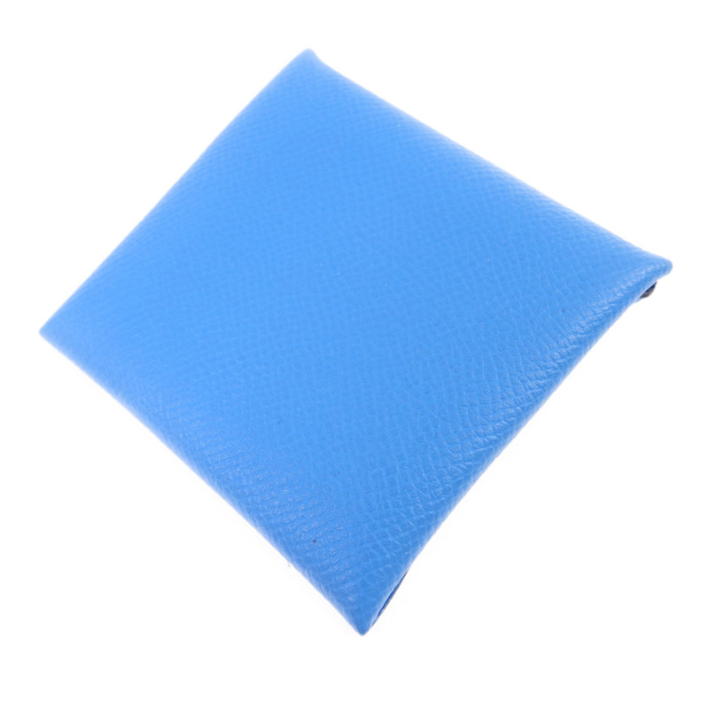 HERMES Epsom皮革Bastia銀扣零錢包Bleu Hydra-3