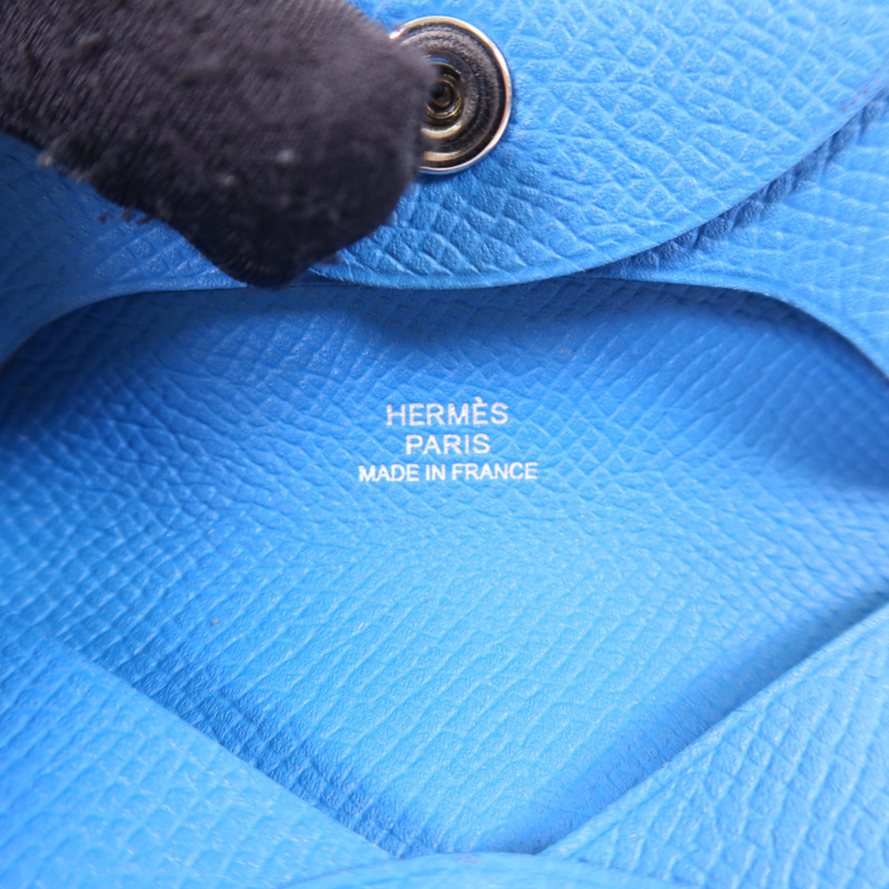 HERMES Epsom皮革Bastia銀扣零錢包Bleu Hydra-6