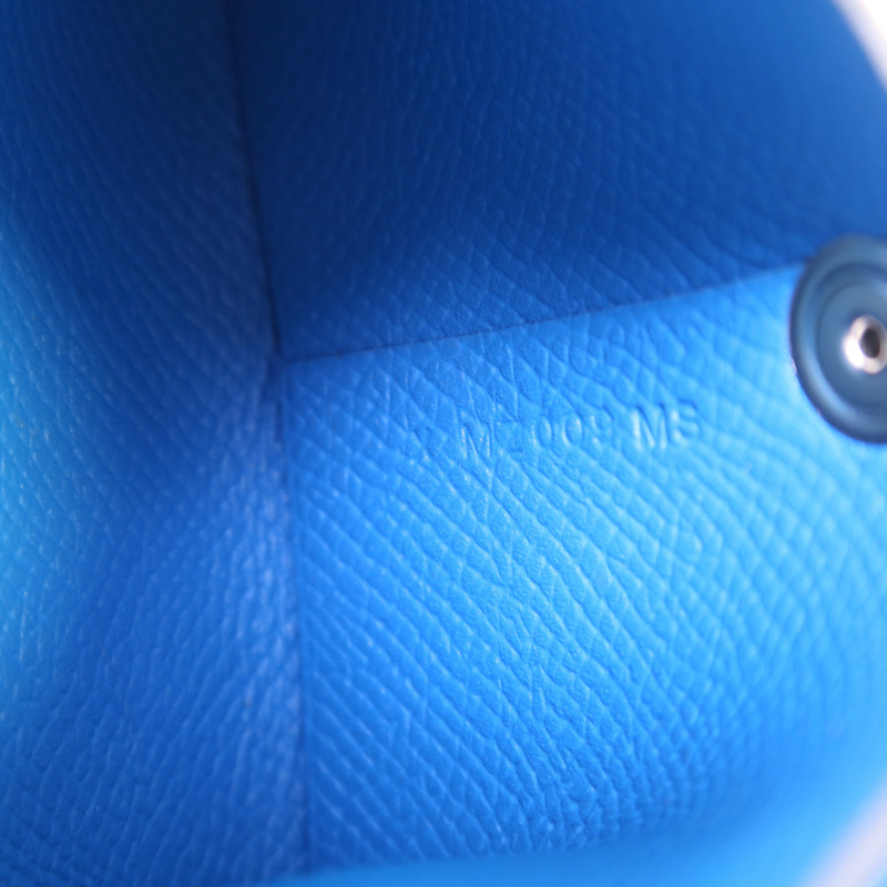 HERMES Epsom皮革Bastia銀扣零錢包Bleu Hydra-7