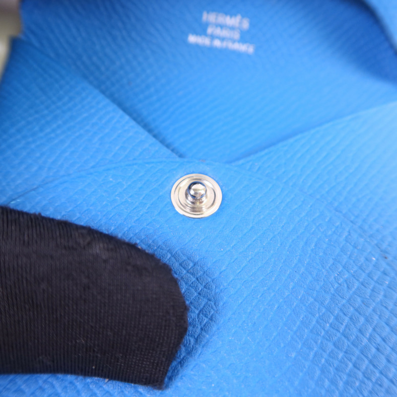 HERMES Epsom皮革Bastia銀扣零錢包Bleu Hydra-8