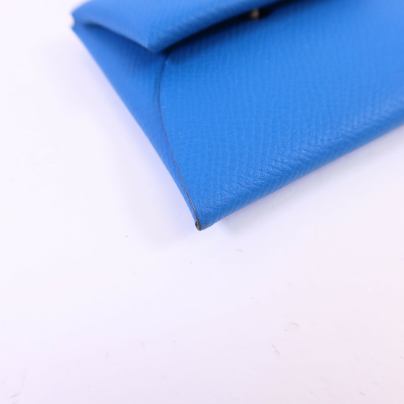 HERMES Epsom皮革Bastia銀扣零錢包Bleu Hydra-10