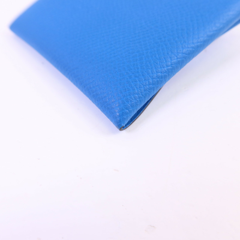HERMES Epsom皮革Bastia銀扣零錢包Bleu Hydra-11