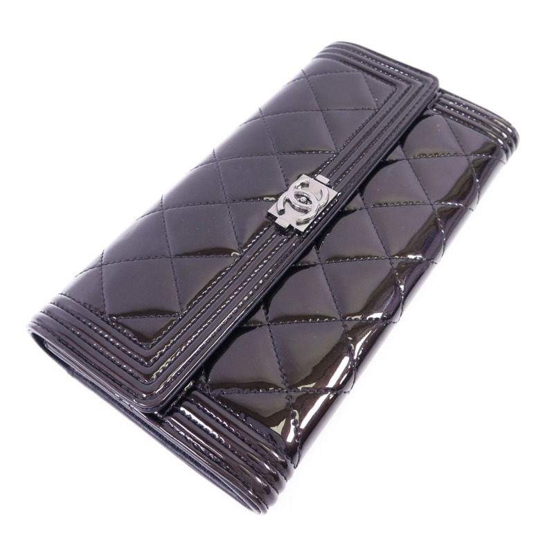 CHANEL 漆皮皮革Boy Long Wallet銀扣長錢包-2
