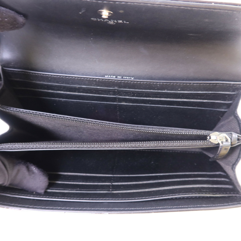 CHANEL 漆皮皮革Boy Long Wallet銀扣長錢包-4