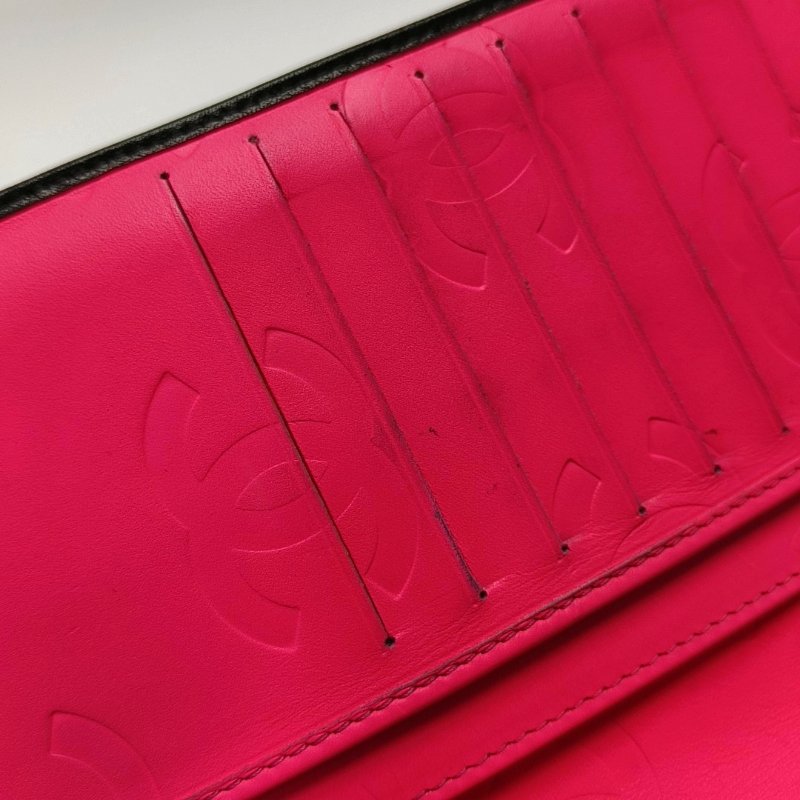 CHANEL CAMBON黑色牛皮菱格紋絎縫錢包銀色五金12開-9