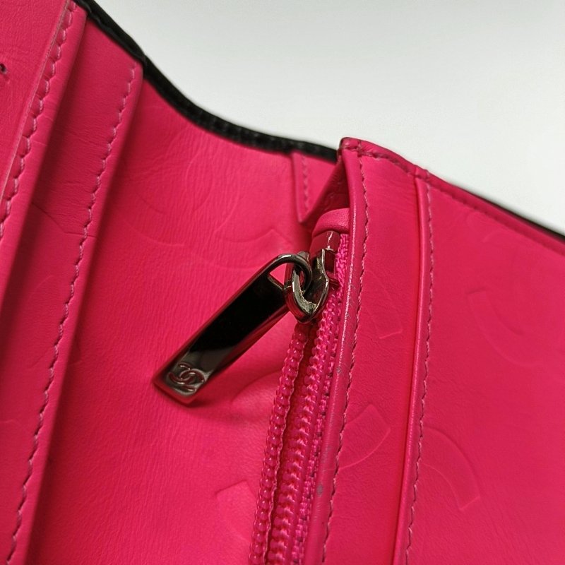 CHANEL CAMBON黑色牛皮菱格紋絎縫錢包銀色五金12開-11