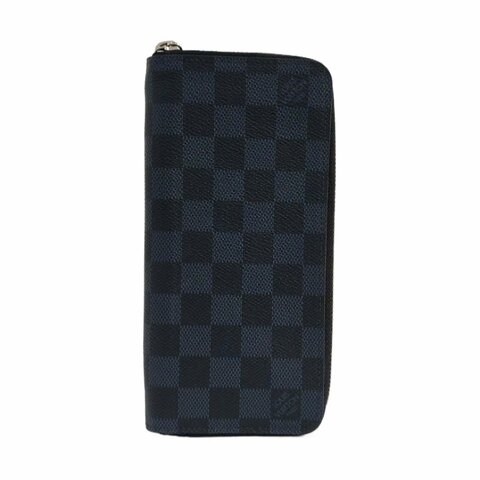 LOUIS VUITTON藍色塗層帆布棋盤格錢包銀色五金