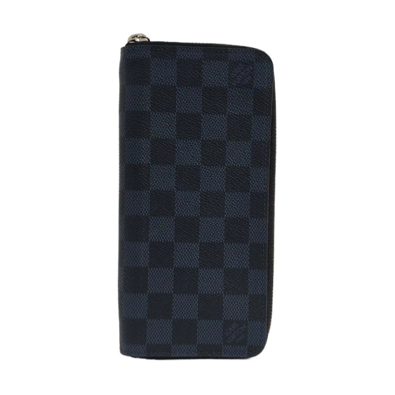 LOUIS VUITTON藍色塗層帆布棋盤格錢包銀色五金-0