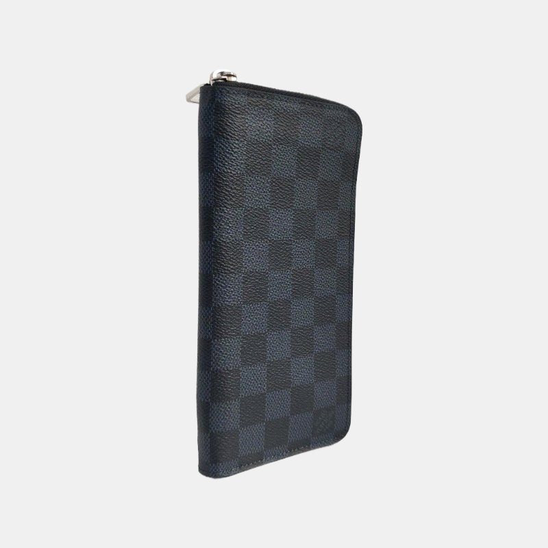 LOUIS VUITTON藍色塗層帆布棋盤格錢包銀色五金-3