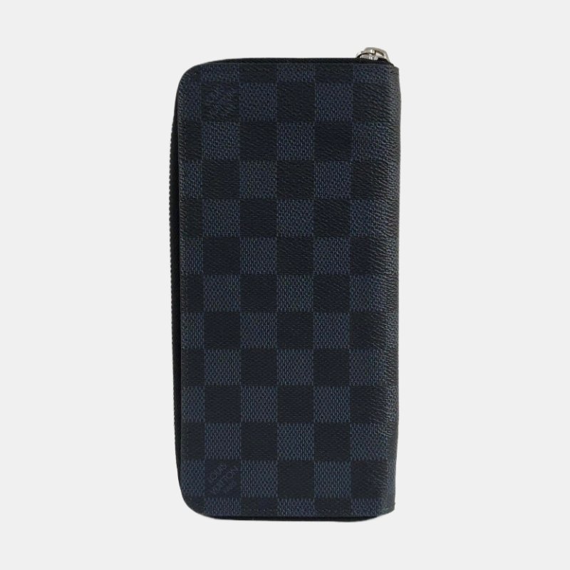 LOUIS VUITTON藍色塗層帆布棋盤格錢包銀色五金-4