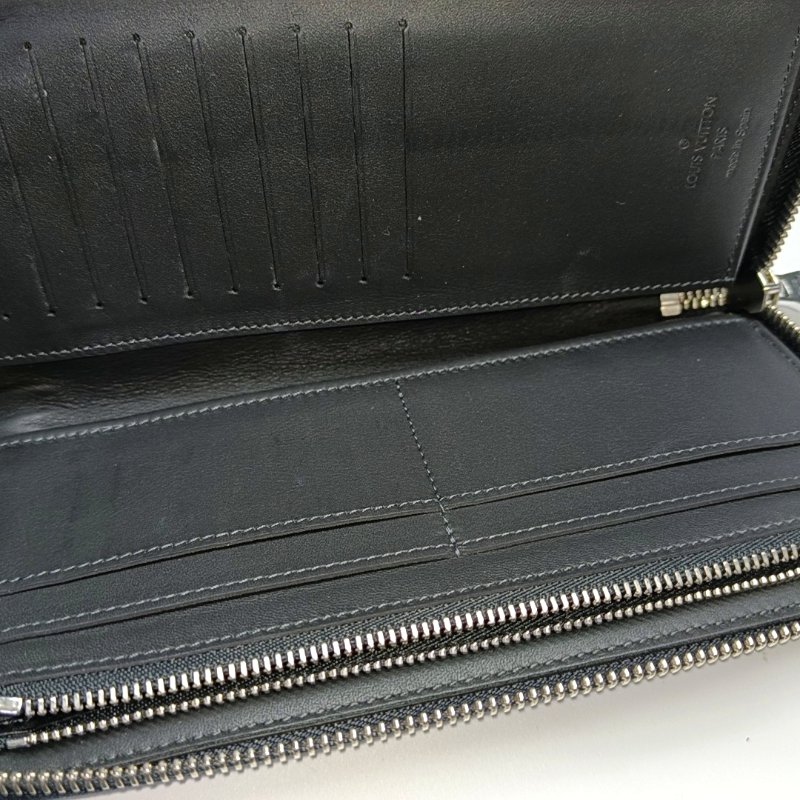 LOUIS VUITTON藍色塗層帆布棋盤格錢包銀色五金-6