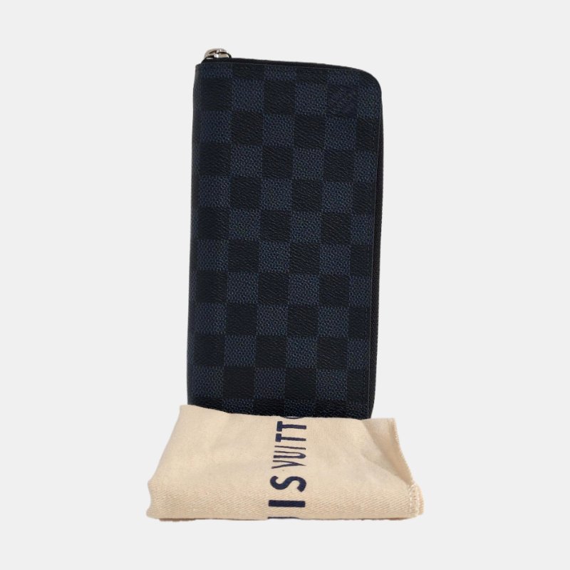LOUIS VUITTON藍色塗層帆布棋盤格錢包銀色五金-7