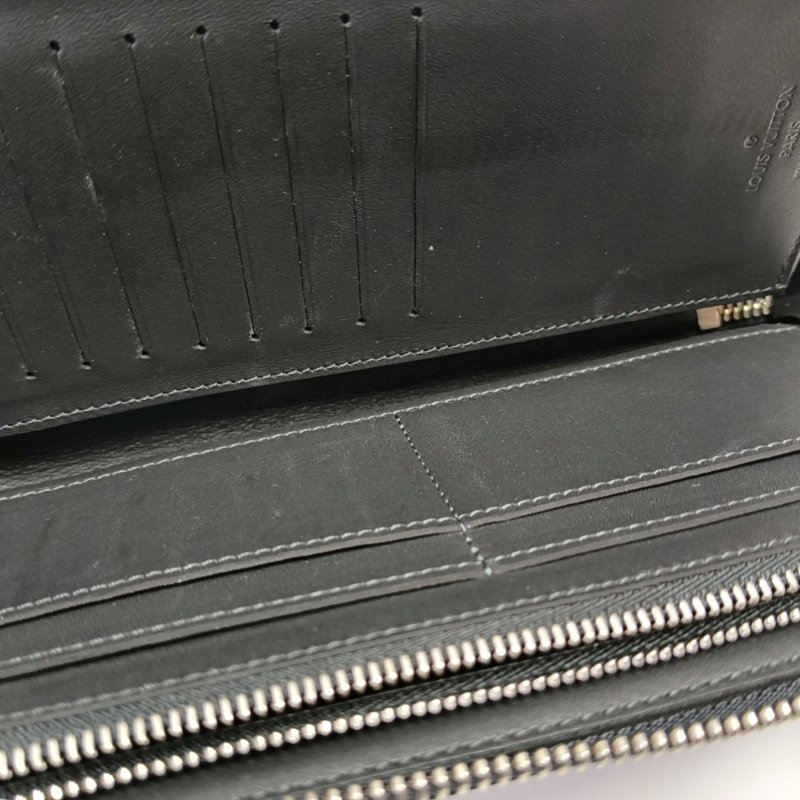 LOUIS VUITTON藍色塗層帆布棋盤格錢包銀色五金-8