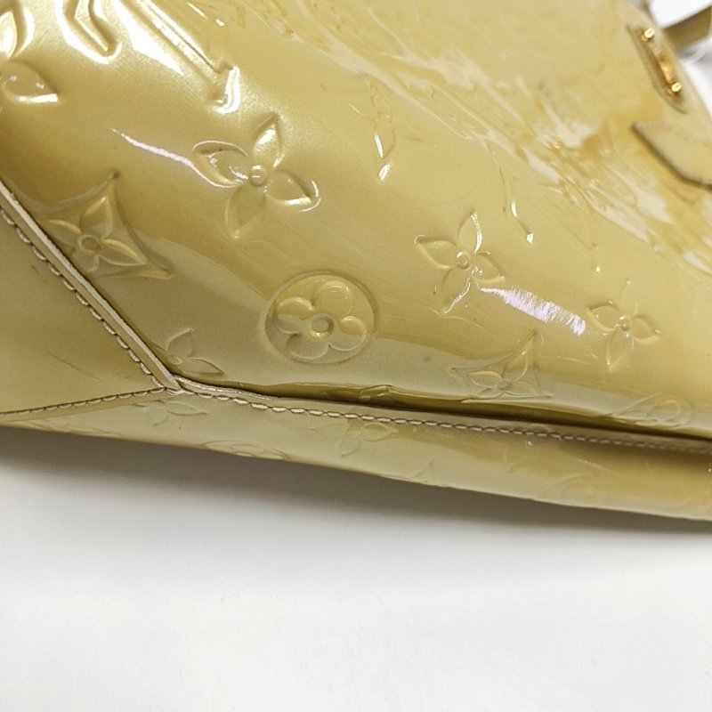 LOUIS VUITTON WILSHIRE黃色漆皮老花壓紋手提包金色五金-9