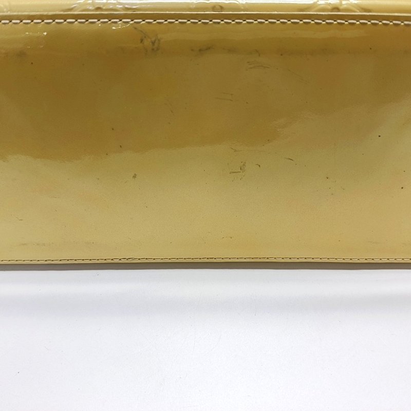 LOUIS VUITTON WILSHIRE黃色漆皮老花壓紋手提包金色五金-12