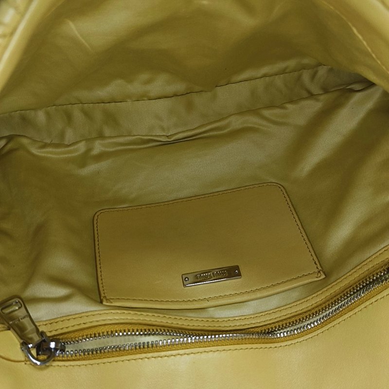 Miu Miu Crystal黃色羊皮絎縫鑲嵌單肩包斜挎包手提包銀色五金2條可拆卸肩帶-6