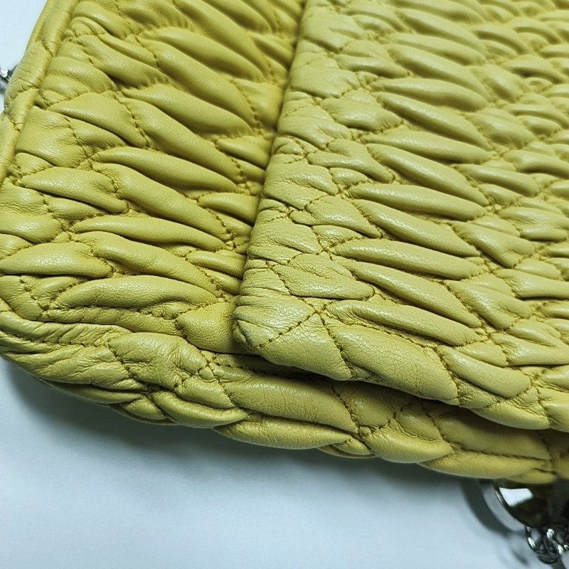 Miu Miu Crystal黃色羊皮絎縫鑲嵌單肩包斜挎包手提包銀色五金2條可拆卸肩帶-9