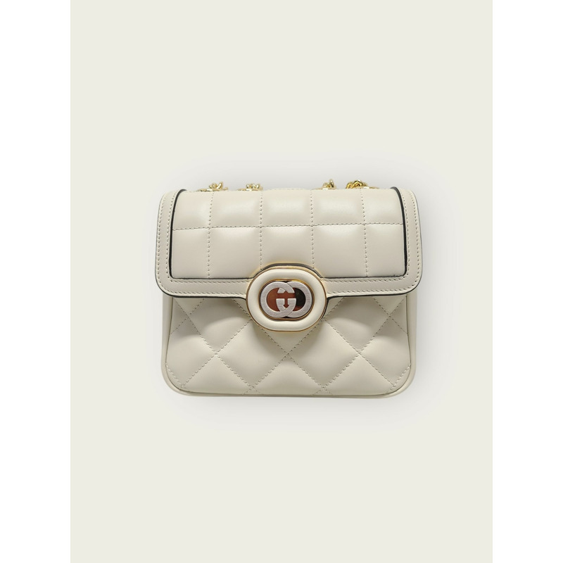 【包稅】GUCCI 白色絎縫皮革互扣式 G 字裝飾迷你單肩包-0