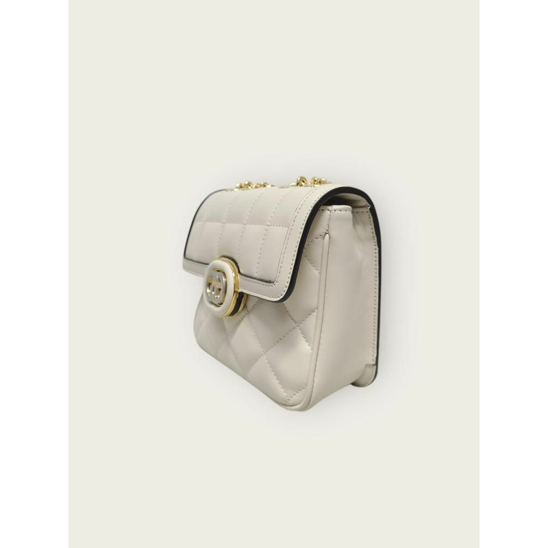 【包稅】GUCCI 白色絎縫皮革互扣式 G 字裝飾迷你單肩包-1
