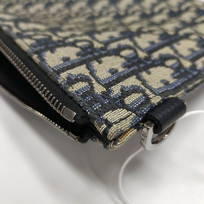 DIOR深藍色帆布老花提花手拿包釘色五金-9