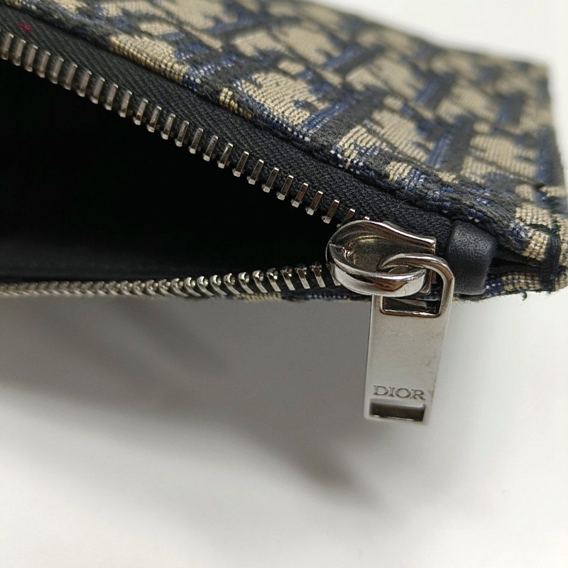 DIOR深藍色帆布老花提花手拿包釘色五金-10