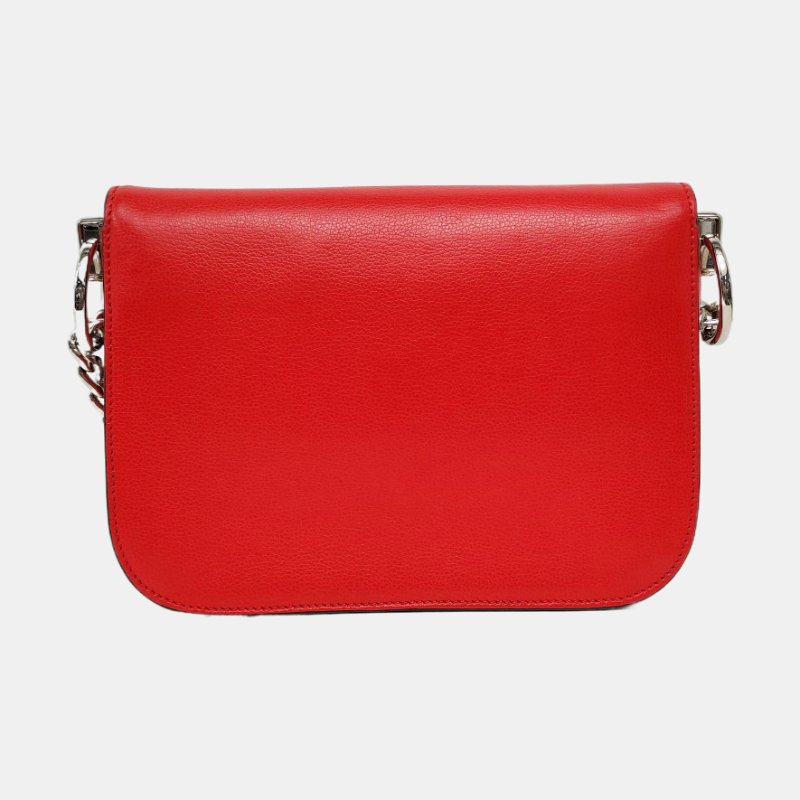 PRADA紅色牛皮單肩包斜挎包銀色五金可拆卸肩帶-4