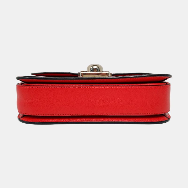 PRADA紅色牛皮單肩包斜挎包銀色五金可拆卸肩帶-5