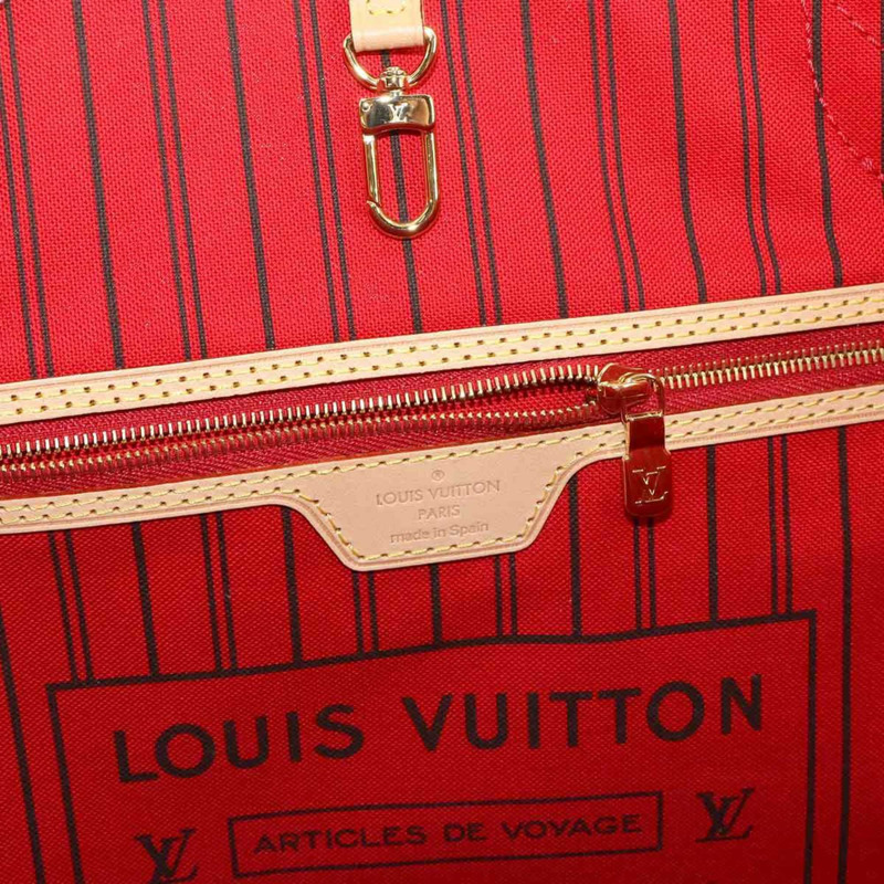 路易威登 Monogram Neverfull MM 手提包，棕色/櫻桃紅，M46987，RFID-6