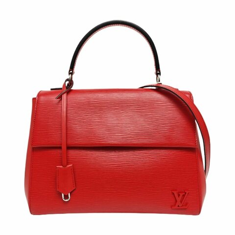 LOUIS VUITTON CLUNY中號紅色EPI牛皮水波紋壓紋克魯尼單肩包手提包斜挎包銀色五金