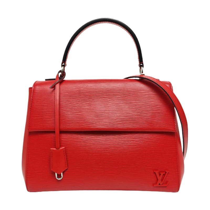 LOUIS VUITTON CLUNY中號紅色EPI牛皮水波紋壓紋克魯尼單肩包手提包斜挎包銀色五金-0