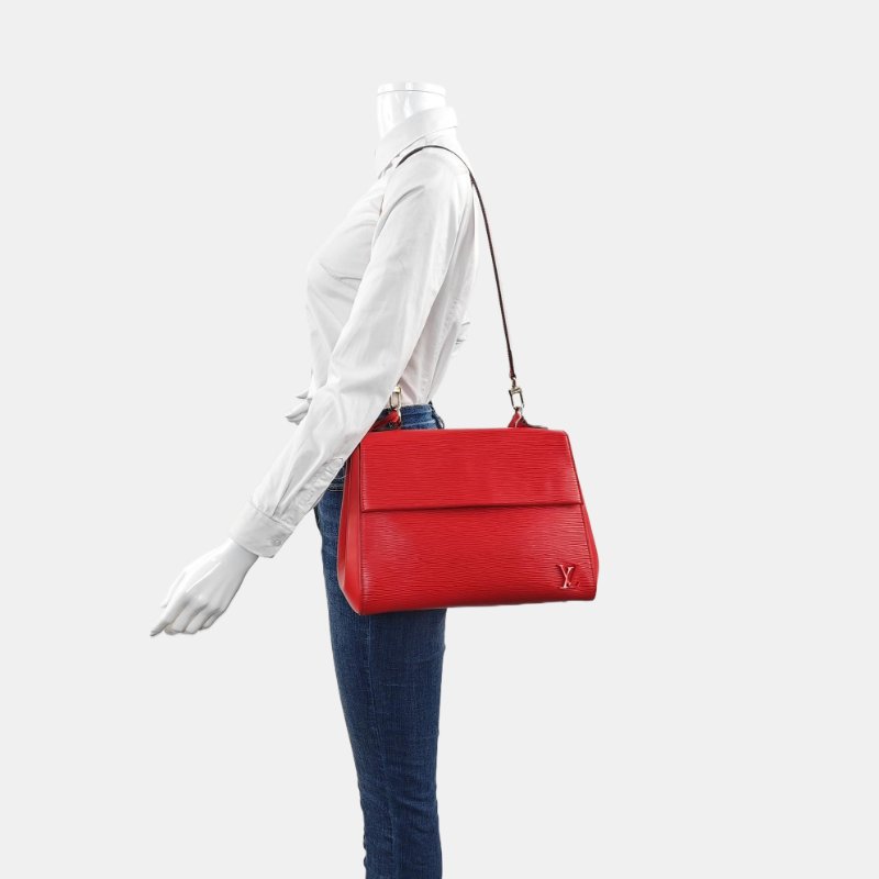 LOUIS VUITTON CLUNY中號紅色EPI牛皮水波紋壓紋克魯尼單肩包手提包斜挎包銀色五金-1