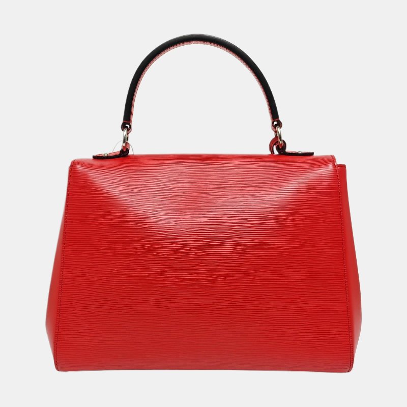 LOUIS VUITTON CLUNY中號紅色EPI牛皮水波紋壓紋克魯尼單肩包手提包斜挎包銀色五金-4