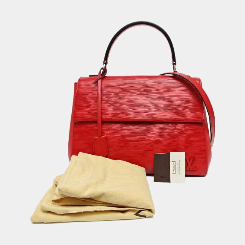 LOUIS VUITTON CLUNY中號紅色EPI牛皮水波紋壓紋克魯尼單肩包手提包斜挎包銀色五金-7