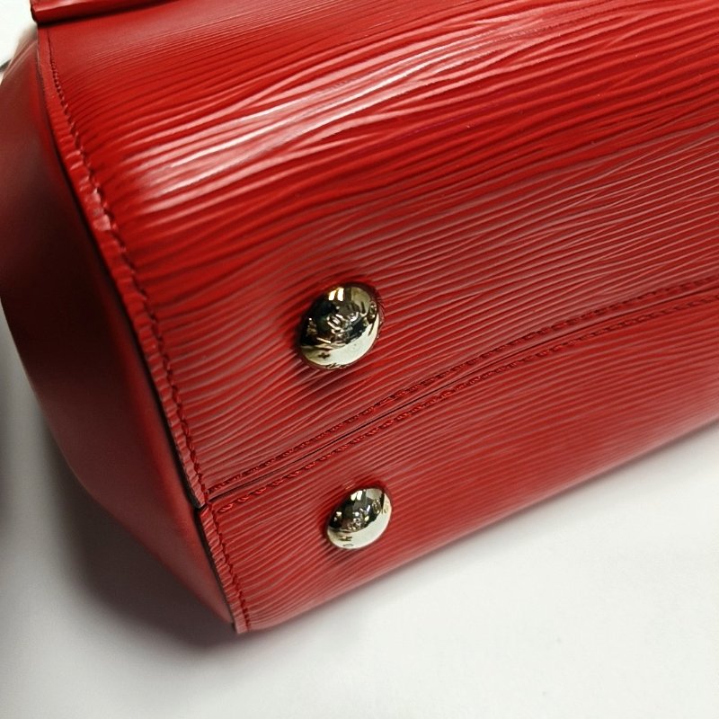 LOUIS VUITTON CLUNY中號紅色EPI牛皮水波紋壓紋克魯尼單肩包手提包斜挎包銀色五金-12