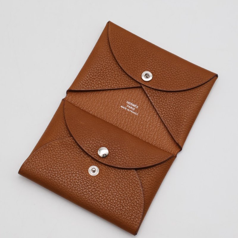 HERMES 馬鞍皮Calvi duo - 金棕 K-0