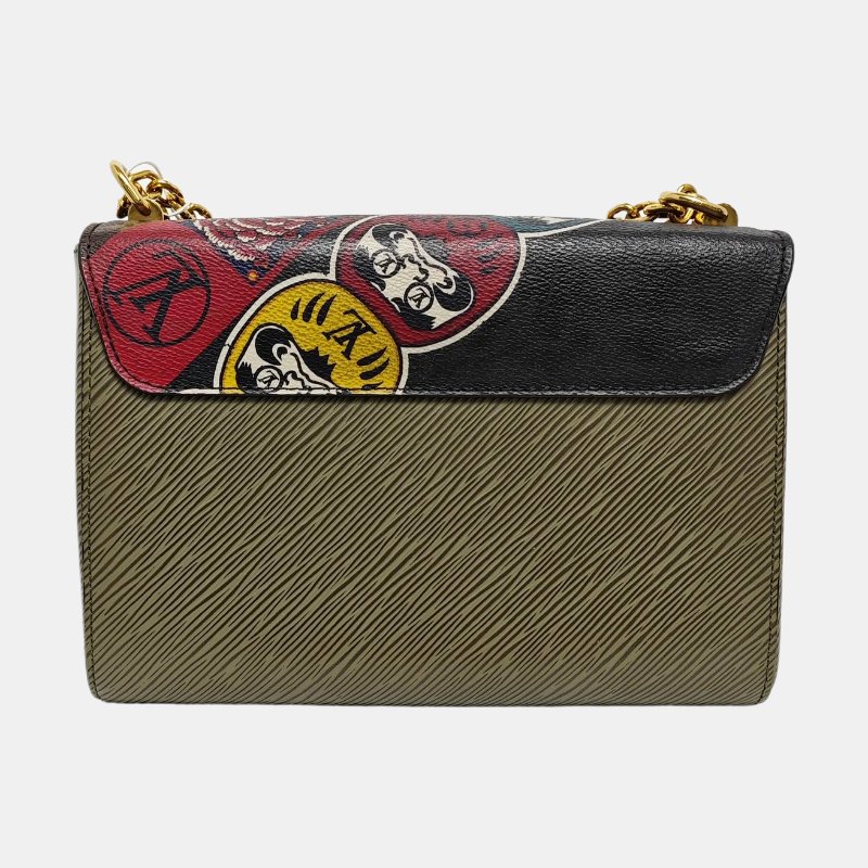 LOUIS VUITTON TWIST中號棕色塗層帆布老花水波紋單肩包斜挎包金色五金可拆卸肩帶-4