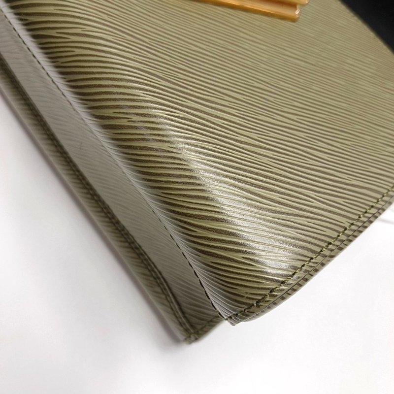 LOUIS VUITTON TWIST中號棕色塗層帆布老花水波紋單肩包斜挎包金色五金可拆卸肩帶-11